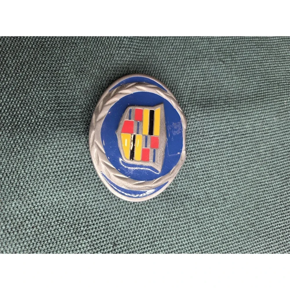 Vintage Cadillac Emblem Blue Enamel Classic Car Belt Buckle Silver-Tone